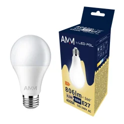 LED-POL Żarówki Klasyczne^Żarówka LED E27 8,5W barwa neutralna AMM-E27-A60-8,5W-DW