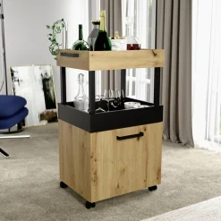Sale FORTE Barek na kółkach HOME BAR dąb artisan