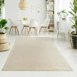 Outlet Dywan wełniany z frędzlami jasnobeżowy WOOL 80x150 cm
