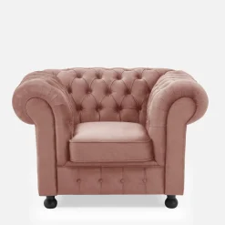 Discount Inspire Fotel welurowy pudrowy róż CHESTER