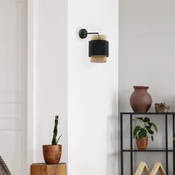 Outlet TK Tomasz Krywult Kinkiet rattanowy czarny BOHO