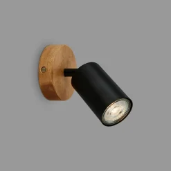 Kinkiety^Kinkiet spot regulowany drewniana podstawa czarny VINTAGE