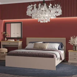 inny Łóżka^Łóżko dwuosobowe 160x200 cm IDELLO taupe dąb kamienny