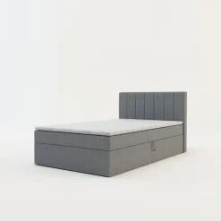 inny Łóżka Tapicerowane|Łóżka^Łóżko kontynentalne z toperem szare PEDRO PU 120x200 cm