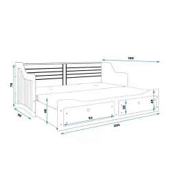 Hot inny Łóżko młodzieżowe rozsuwane biało-szare GRAND 90-160x200 cm