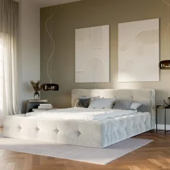 inny Łóżko tapicerowane beżowe ANNA 160x200 cm