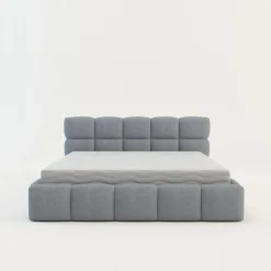 Clearance Łóżko tapicerowane boucle szaroniebieskie CELINE 180x200 cm
