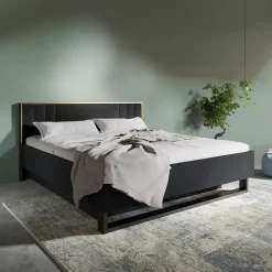 Online inny Łóżko ze stelażem i pojemnikiem czarne MOND 160x200