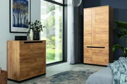 Furni Home Komody^Komoda 2-drzwiowa z szufladą dąb craft złoty PRISCO