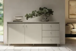 LENART Komody^Komoda z 3 szufladami na metalowych nóżkach TORINO kaszmir