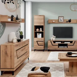Outlet Furni Home Komoda z czarnym dekorem KRIS 163.5 cm