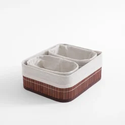 Clearance inny Komplet 3 koszy bambusowych brązowo-białe