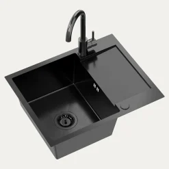 inny Zlewozmywaki^Komplet zlewozmywak QUADRON czarny AVENIR SHORT 60x48 cm z baterią