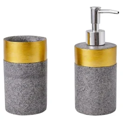 New Kubek łazienkowy na szczoteczki piasek szaro-złoty 10 cm