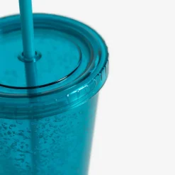 Sale inny Kubek plastikowy ze słomką niebieski 500 ml