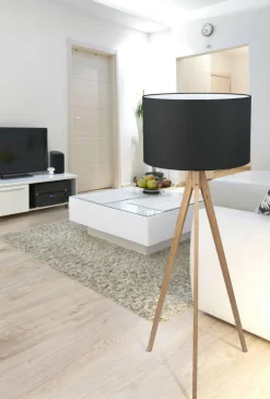 Clearance TK Tomasz Krywult Lampa na drewnianym trójnogu abażur czarny TREVISO