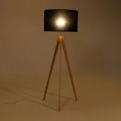Clearance TK Tomasz Krywult Lampa na drewnianym trójnogu abażur czarny TREVISO