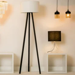 Lampy Podłogowe^Lampa podłogowa trójnóg czarno-biała PIKO