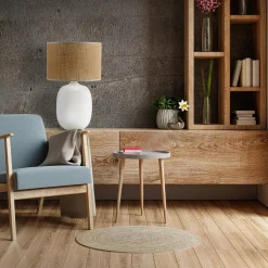 Discount TK Tomasz Krywult Lampa stołowa biała z abażurem juta MELODY