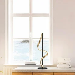 Best Paul Neuhaus Lampa stołwa LED Wi-Fi czarno-złota Q-SWING z pilotem