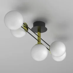 Online Luminex Lampa sufitowa 5 kloszy kule czarno-złota SATELIT V