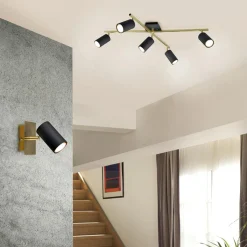 Wszystkie Lampy Sufitowe^Lampa sufitowa 5 reflektorów czarno-złota MARLEY