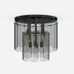 Zumaline Wszystkie Lampy Sufitowe^Lampa sufitowa dymione szkło czarna NIRA φ43 cm