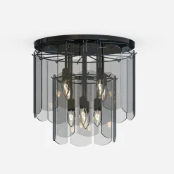 Zumaline Wszystkie Lampy Sufitowe^Lampa sufitowa dymione szkło czarna NIRA φ43 cm