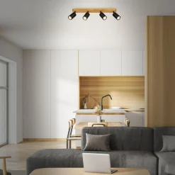 Online Lampa sufitowa listwa drewniana podstawa czarna VINTAGE IV