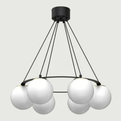 Best Luminex Lampa wisząca 6 kloszy kule czarno-złota BALLO VI