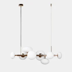 Clearance domiluce Lampa wisząca 8 owalnych kloszy biało-złota UFO
