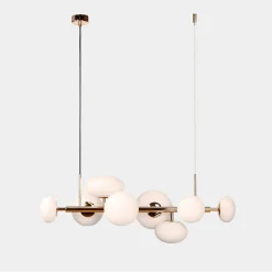 Clearance domiluce Lampa wisząca 8 owalnych kloszy biało-złota UFO