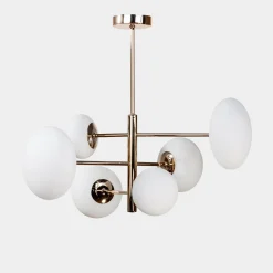 Hot domiluce Lampa wisząca 6 owalnych kloszy biało-złota UFO 50x55 cm