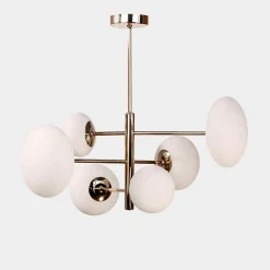 Hot domiluce Lampa wisząca 6 owalnych kloszy biało-złota UFO 50x55 cm