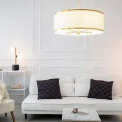 inny Lampy Wiszące^Lampa wisząca abażur biało-złota ABBANO