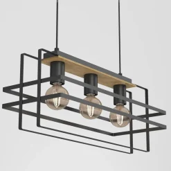 Sale Luminex Lampa wisząca czarna jasne drewno KORTEZ III