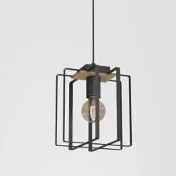 Luminex Lampy Wiszące^Lampa wisząca czarna jasne drewno KORTEZ I