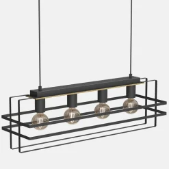 New Luminex Lampa wisząca czarna jasne drewno KORTEZ IV