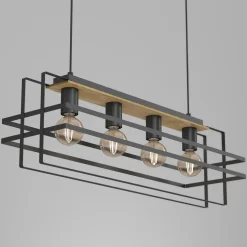 New Luminex Lampa wisząca czarna jasne drewno KORTEZ IV