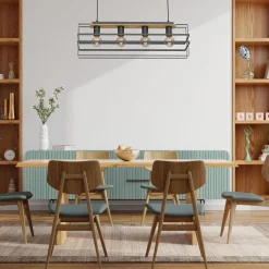 New Luminex Lampa wisząca czarna jasne drewno KORTEZ IV
