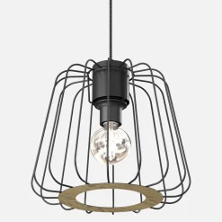 Online Luminex Lampa wisząca czarna jasne drewno TRAD I klosz 25 cm