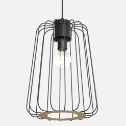 Best Luminex Lampa wisząca czarna jasne drewno TRAD I klosz 38 cm