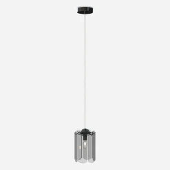 Discount Zumaline Lampa wisząca dymione szkło czarna NIRA φ16 cm