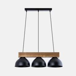 Clearance inny Lampa wisząca industrialna 3 klosze drewno jasne/czarna W-DR