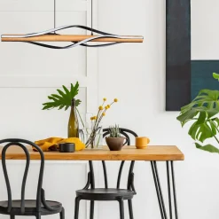 Discount Zumaline Lampa wisząca LED drewniana czarna BAEZ