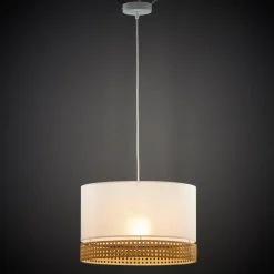 Lampy Wiszące^Lampa wisząca z rattanem biała PAGLIA 38,5 cm