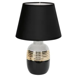 Zumaline Lampy Stołowe^Lampka nocna czarno - biała w złote pasy