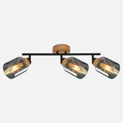 Clearance inny Listwa podwieszana 3 klosze czarna jasne drewno HEMA