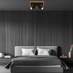 Outlet inny Listwa podwieszana 2 reflektory ramka jasne drewno czarna FREY