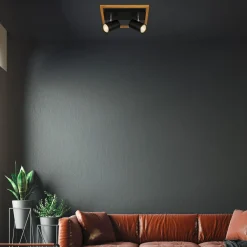 Outlet inny Listwa podwieszana 2 reflektory ramka jasne drewno czarna FREY